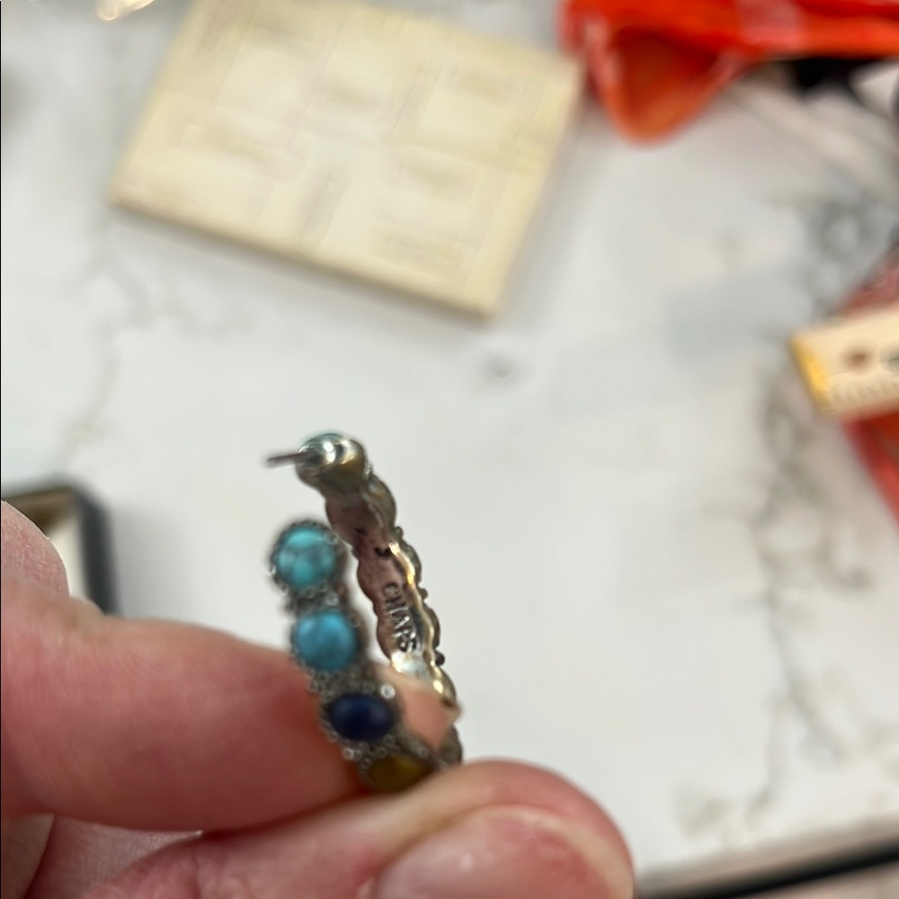 Chaps Blue and Brown Dangle Earrings Modern Design - Picture 6 of 6